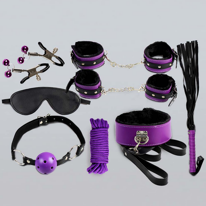 8 PIECES BONDAGE KIT -MORADO & NEGRO