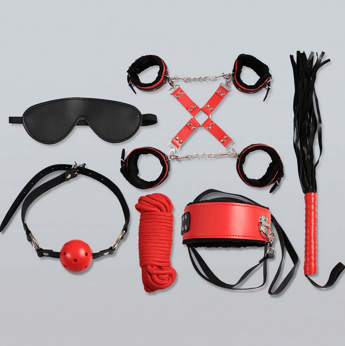 8 PIECES BONDAGE KIT -ROJO & NEGRO - Imagen 2