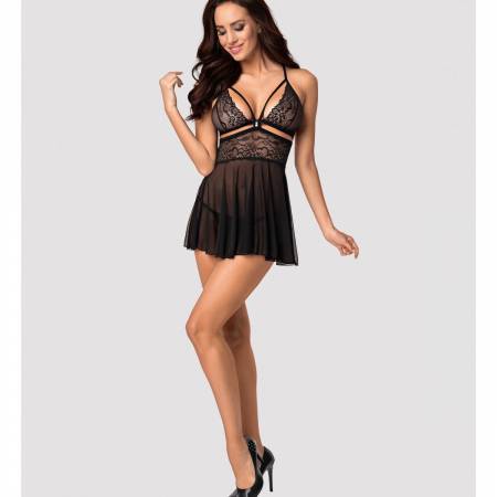 838-BAB-1 BABYDOLL & THONG BLACK  L/XL