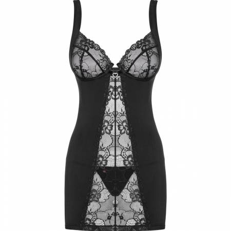 HEARTINA CHEMISE & THONG BLACK L/XL